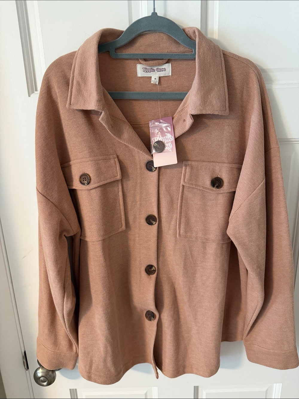 NWT Hippie Rose Brushed Soft Button
Down Shirt Jacket Shacket Rosy Tan M
